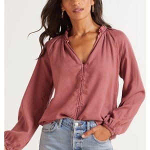 Cloth and Stone Raglan Ruffle Neck Blouse